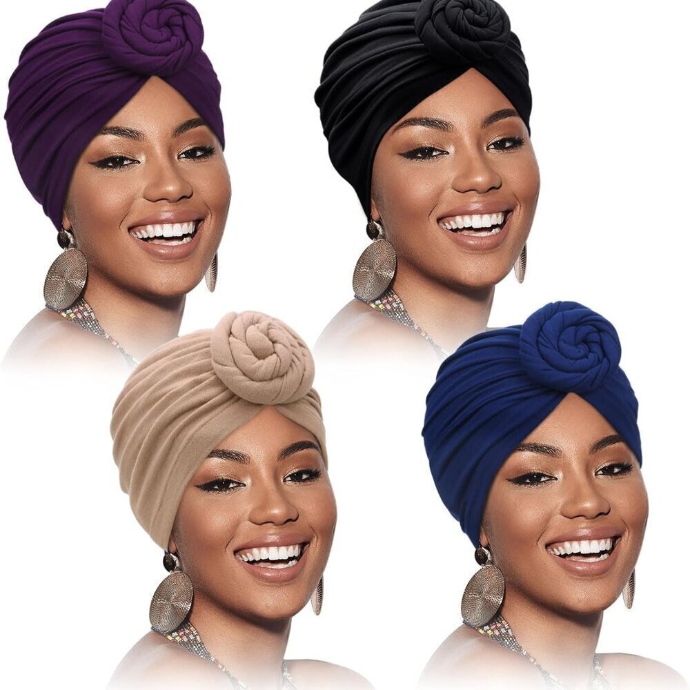 4 Pieces African Headwrap Turban for Black Women Hair Bonnet Hair Wrap Head Scar